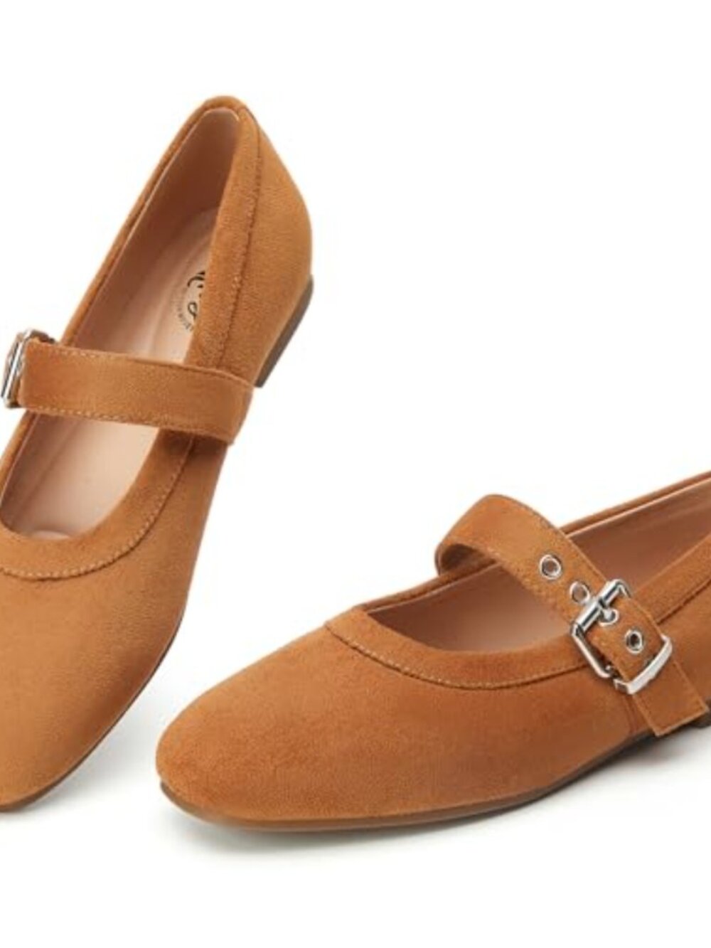 Mary Jane Flats Women Ballerina Shoes Round Toe Buckle Cushioned Suede